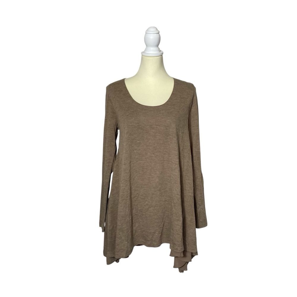 Umgee Asymmetrical Scoop Neck Sheer Underlay Sweater Tunic Women's Size Small